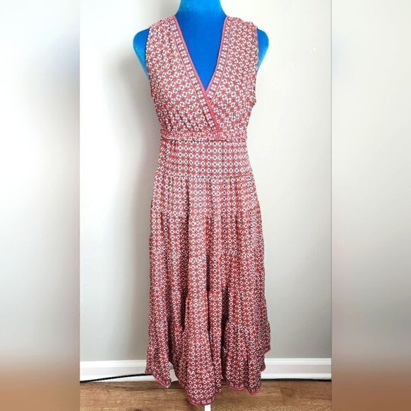 MAX STUDIO Summer Midi Tiered Dress Size S Surplice Sleeveless Textured Jersey - Picture 1 of 5